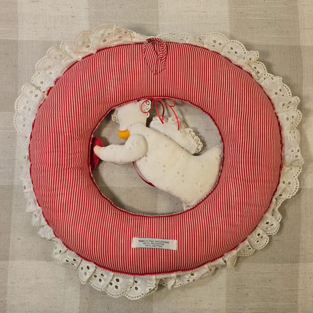 Vintage Embroidered Cloth Christmas Wreath Duck/Goose Angel Noel 14